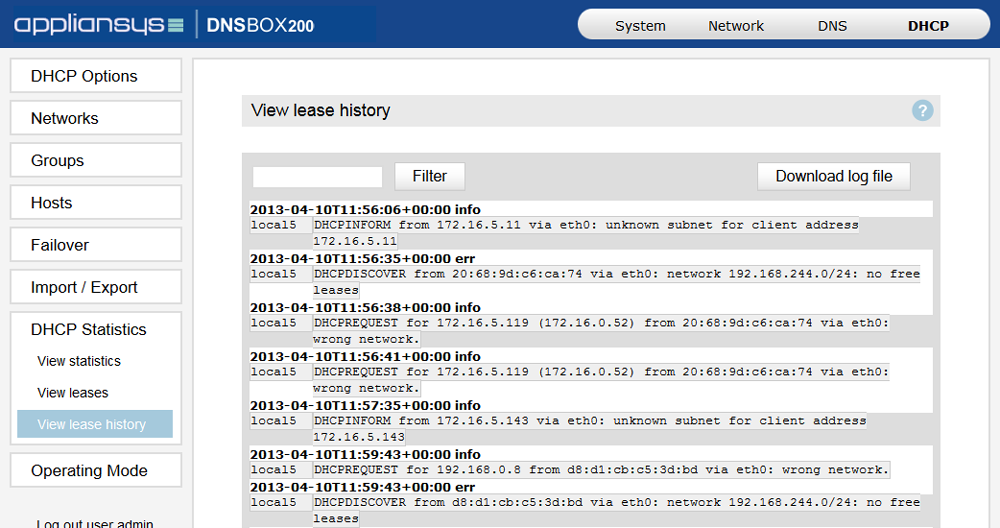 DNSBOX DHCP Screenshot 2