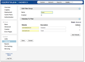 CACHEBOX filtering screenshot